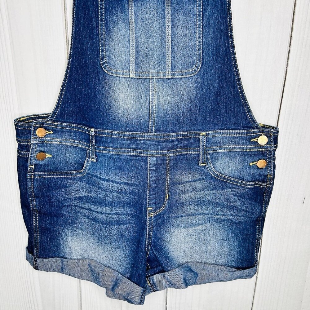 No Boundaries Short Jeans Overalls Stretch Denim Size L (11-13) Cuffed - Picture 3 of 11